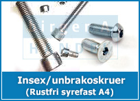 Rustfri syrefast A4 insex / torx skruer